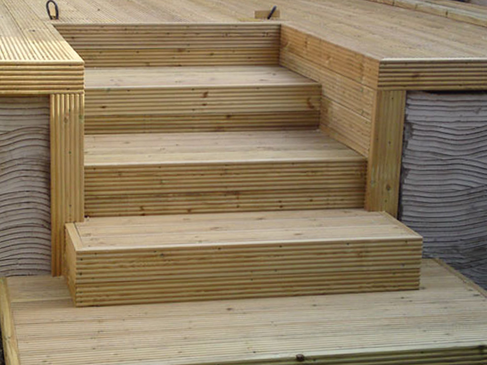 Close up of decking steps.
